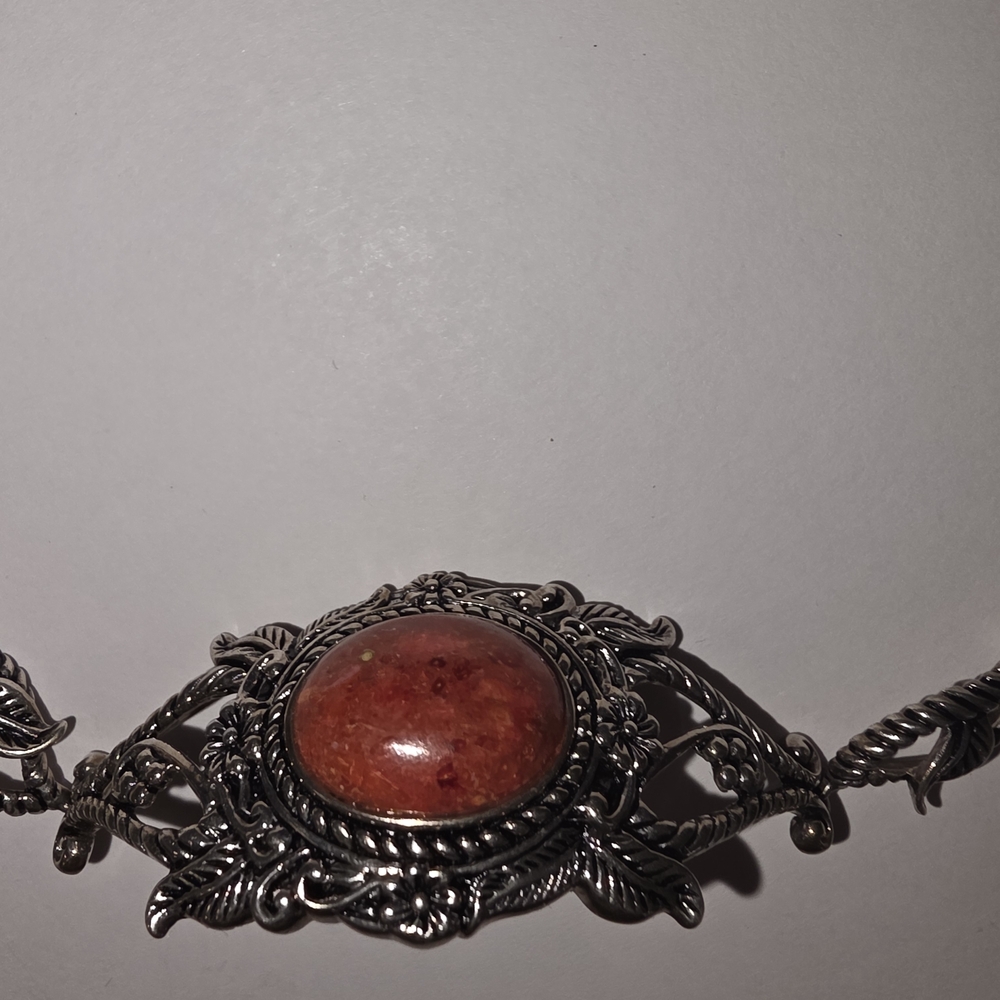 Silver Bracelet with Red Stone